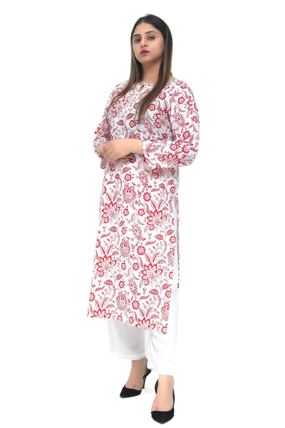 White & Red Kurta Set