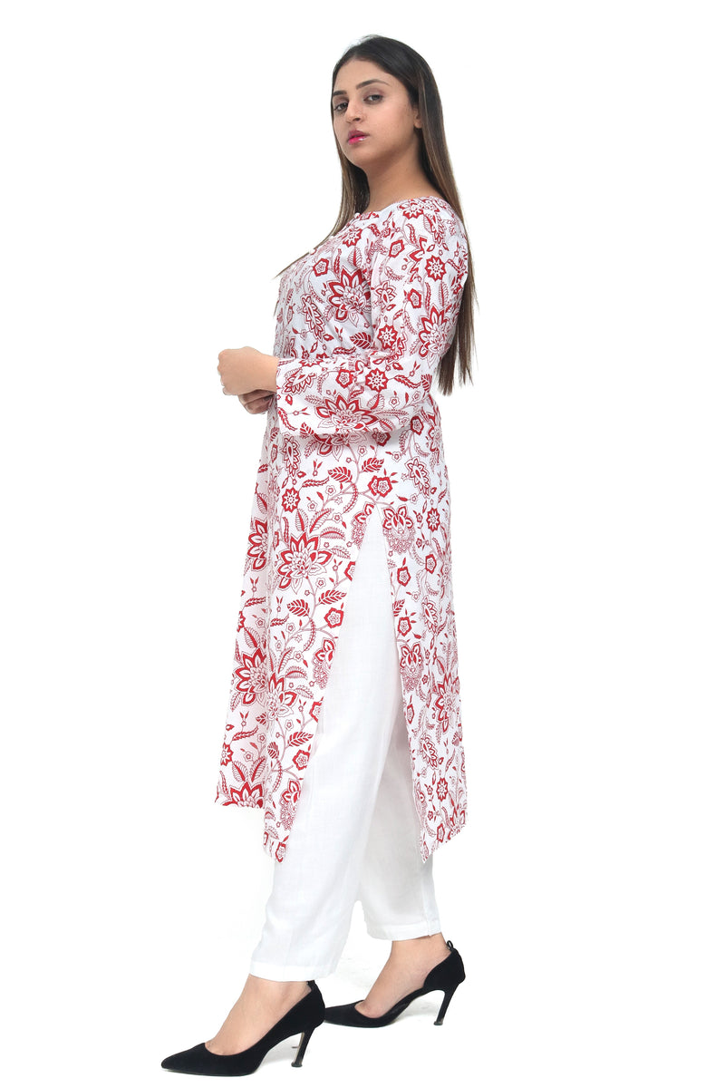 White & Red Kurta Set