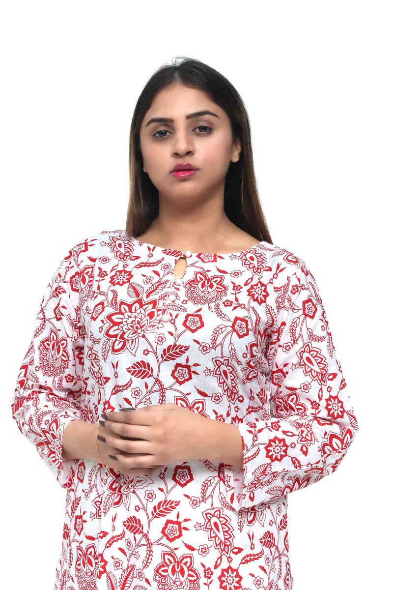 White & Red Kurta Set