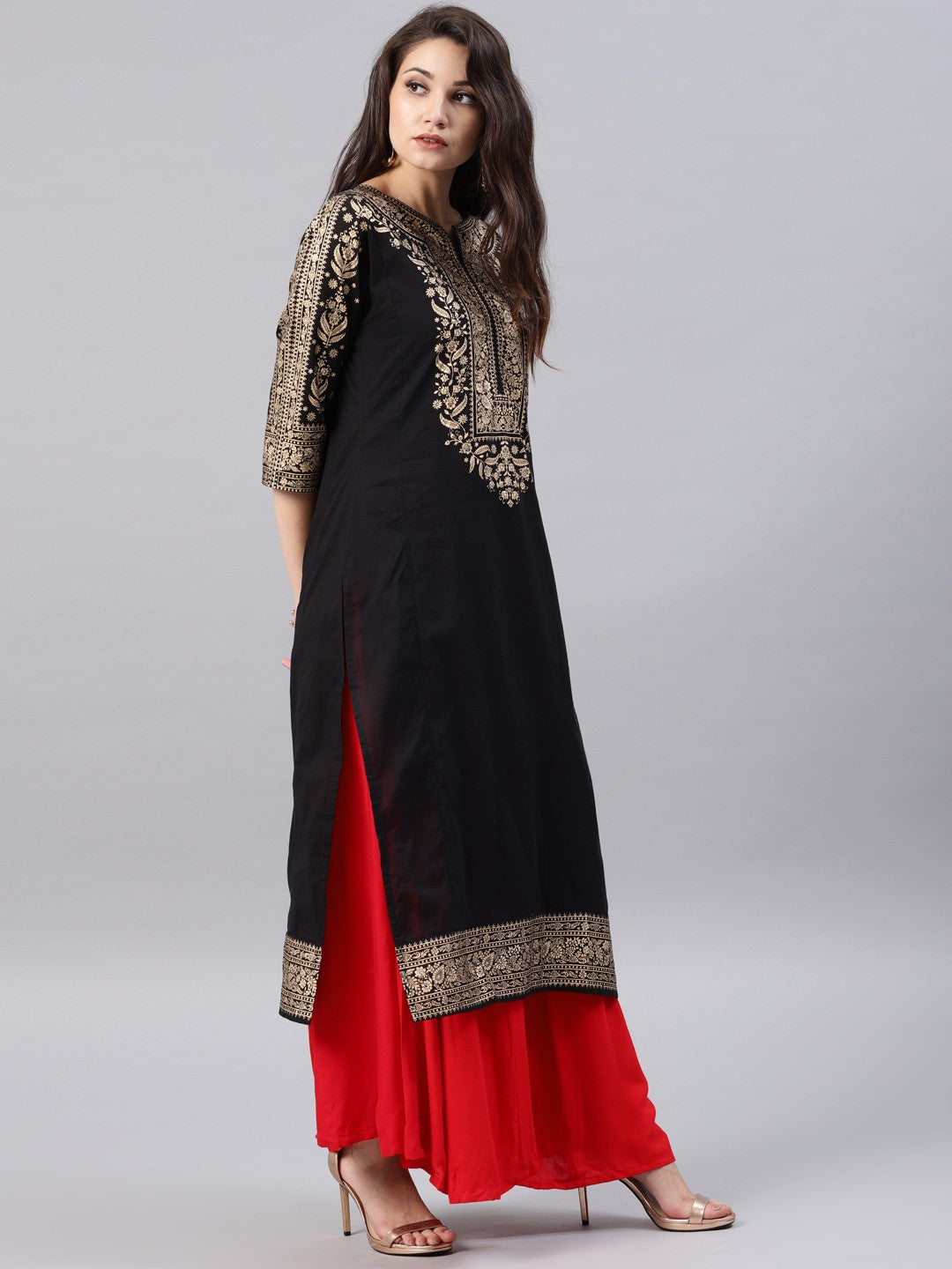 Black printed kurta Only