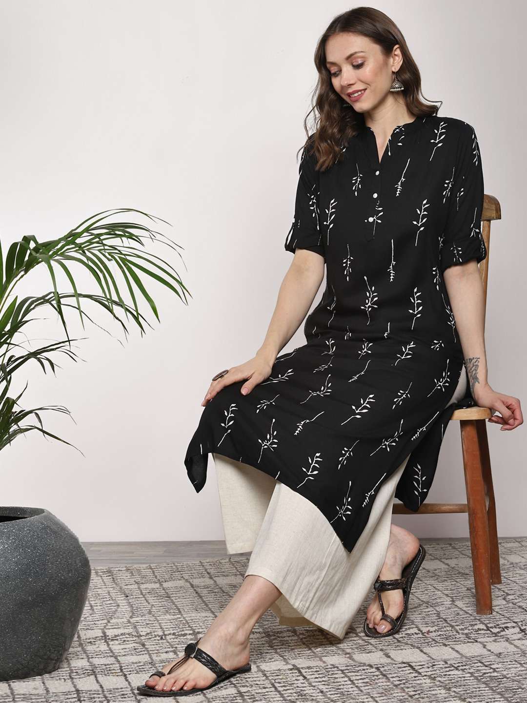 Black Printed Kurta Set