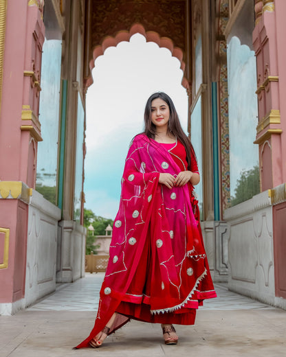 Red Pink Gotapatti Suit Set