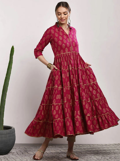 Pink Printed  Anarkali Maxi