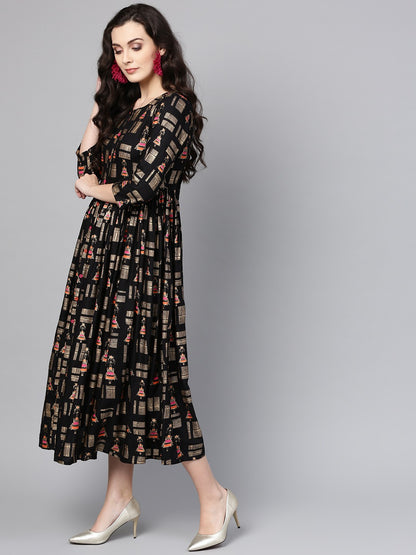 Women Black Printed Empire Dress