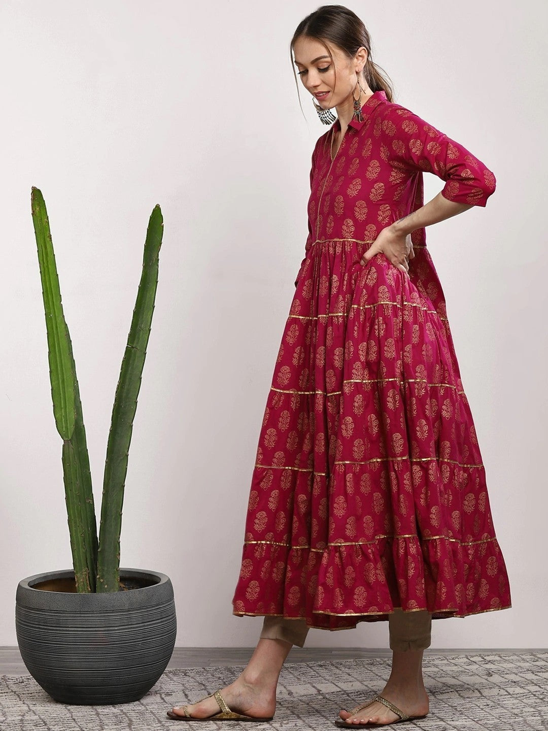 Pink Printed  Anarkali Maxi