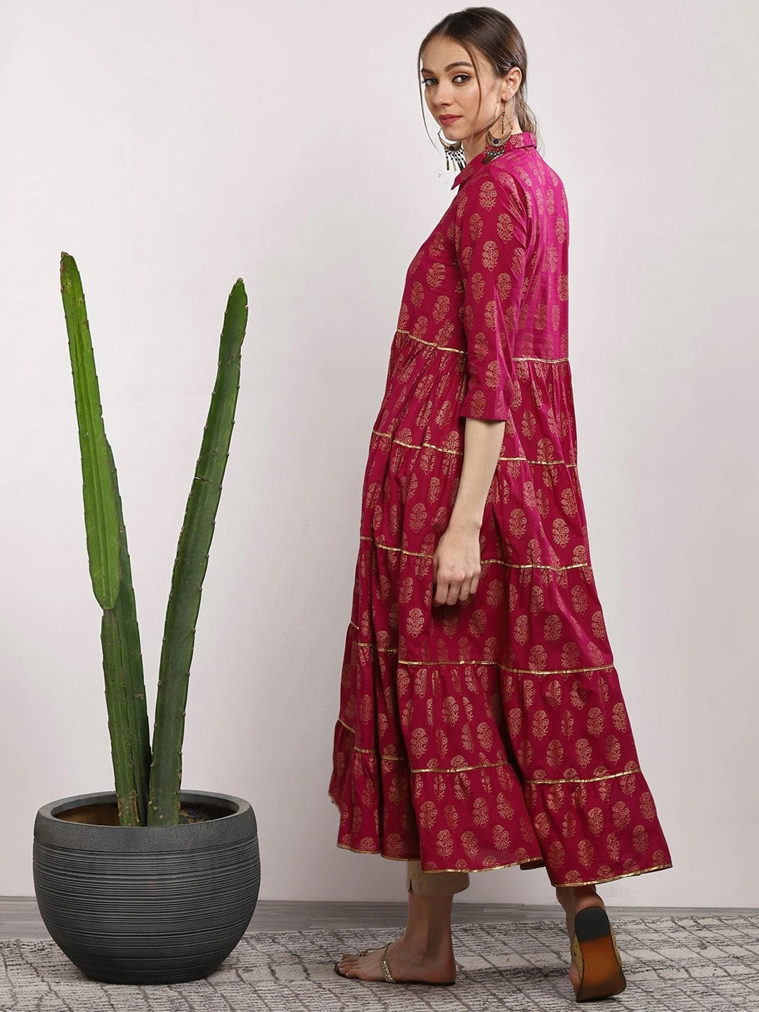 Pink Printed  Anarkali Maxi