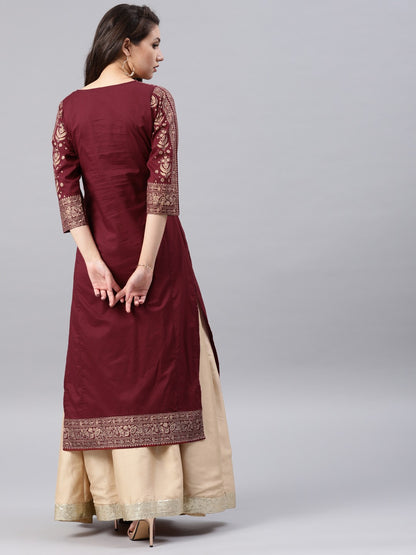 Maroon printed kurta Only