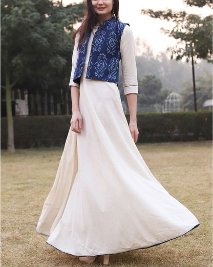 White Dress With Ikat Jacket