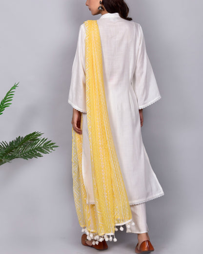 Ivory Suit With Chiffon Dupatta- Set Of Three