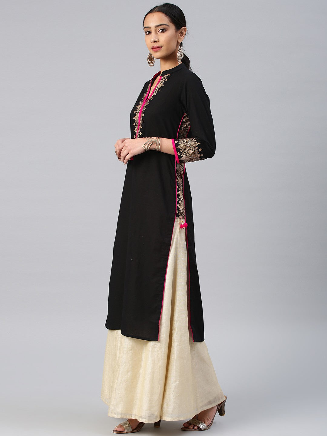 Black & pink  printed kurta only