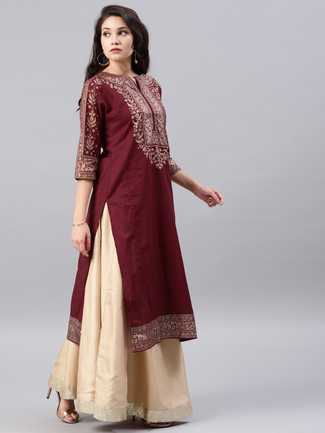 Maroon printed kurta Only