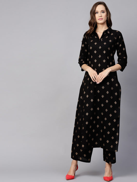 Black gold printed kurta