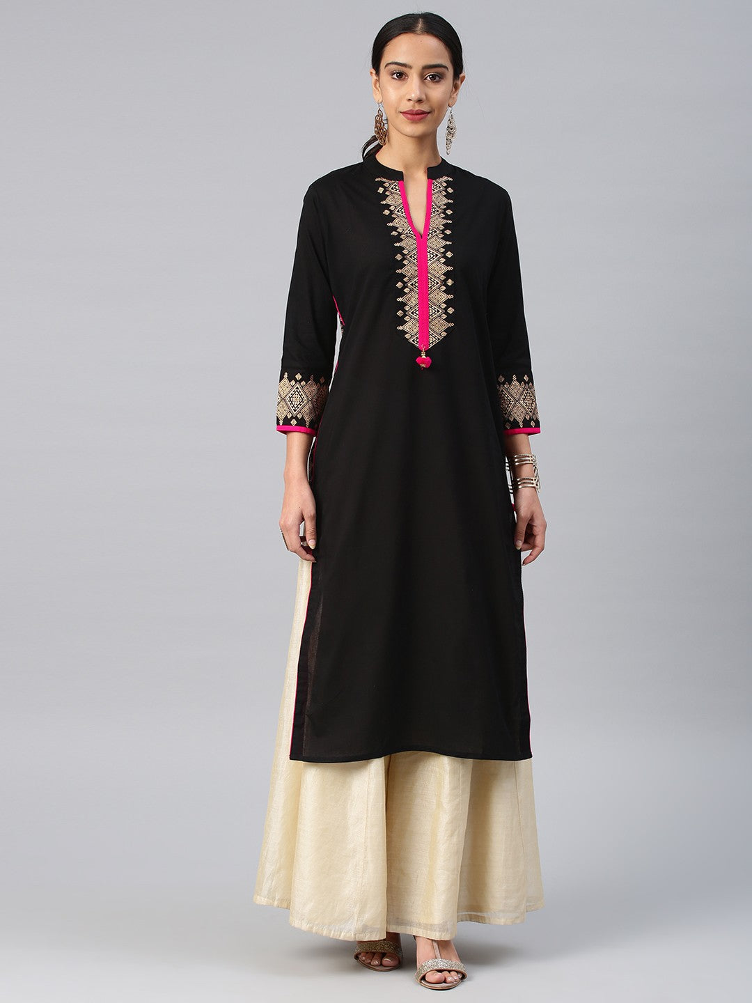 Black & pink  printed kurta only