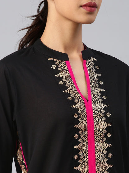 Black & pink  printed kurta only